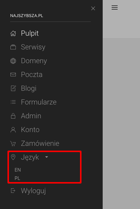 język dashboard zmiana języka